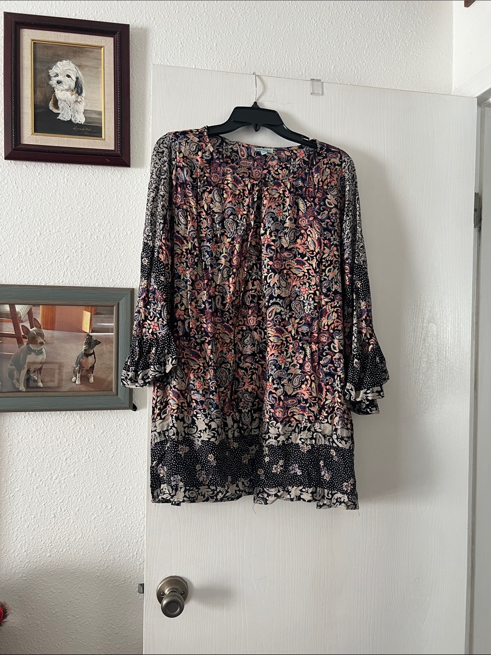 Nostalgia Floral Paisley Long-Sleeve Mini Dress in Navy, Pink and Cream